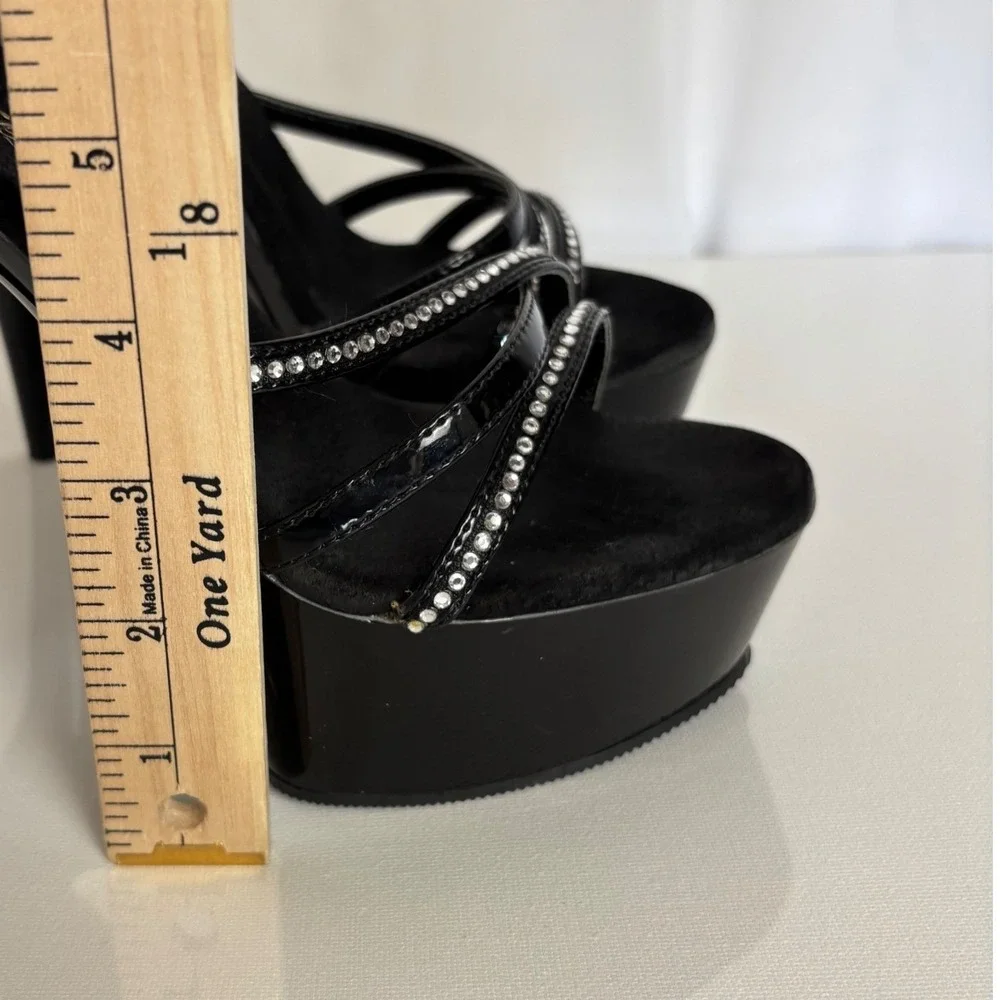 Pleaser Delight-616-3 Black Patent Platform Rhinestone Exotic Dancer Sz 7